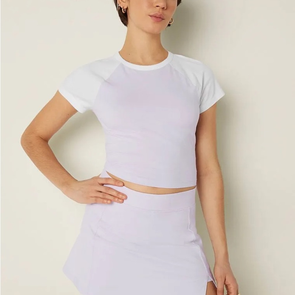 Victoria's Secret PINK Cotton Short Sleeve Raglan Crop Top Light Purple L & XL